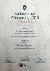Kernöl Prämierung 2016