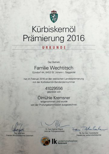 Kernöl Prämierung 2016