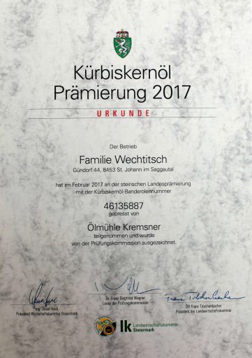 Kernöl Prämierung 2017