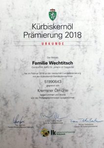Kernöl Prämierung 2018