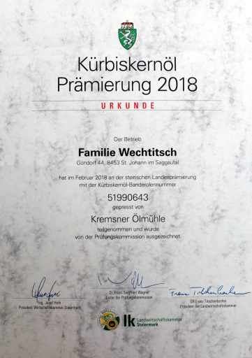 Kernöl Prämierung 2018