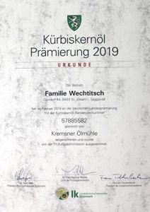 Prämiertes steirisches Kürbiskernöl 2019